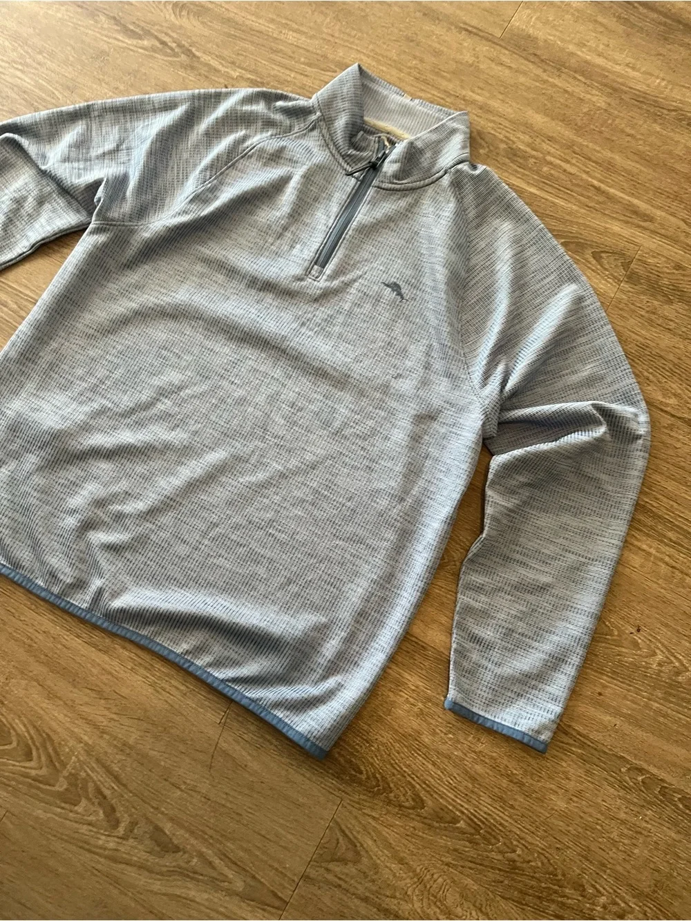 Tommy Bahama Quarter Zip Pullover Sweater IslandZone Mens Large Gray Space Dye